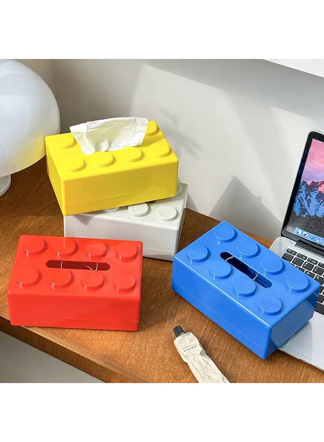 صندوق مناديل على طراز ليغو الأحمر بتصميم مستطيل ونقاط دائرية - Image 1